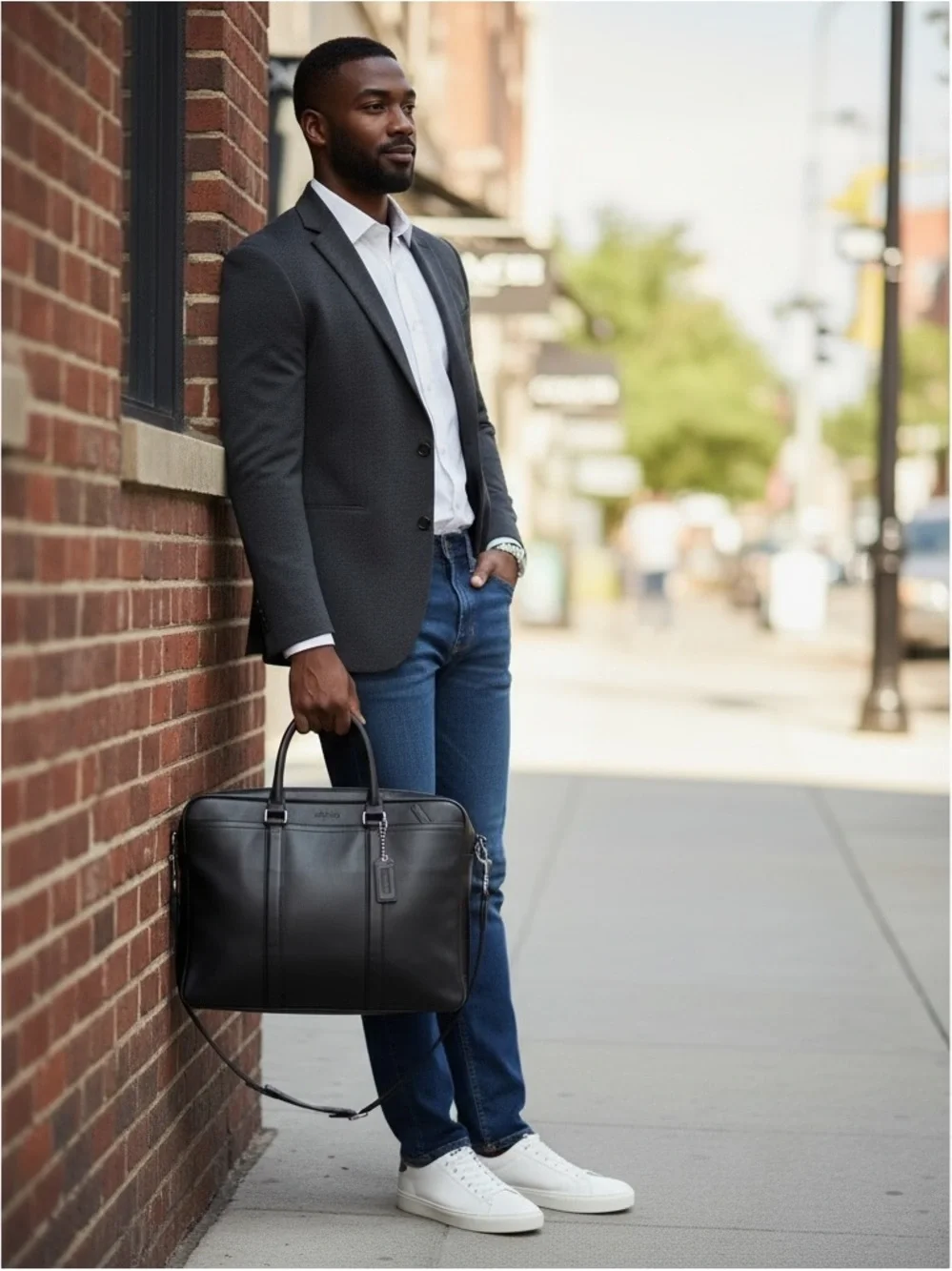 COACH Black Leather Metropolitan Slim Briefcase Laptop Bag